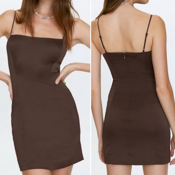 Aritzia Sunday Best Satin Dress Mocha Brown Sz 0 - Picture 1 of 6